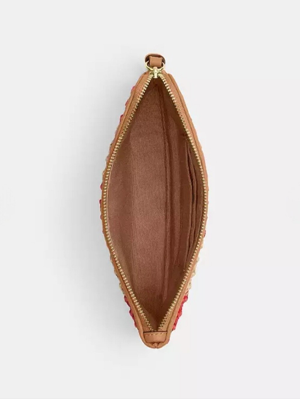 COACH Large Corner Zip Wristlet In Gold/Red/Tan Straw, Leather Trim & Strap, NEW - Picture 4 of 5